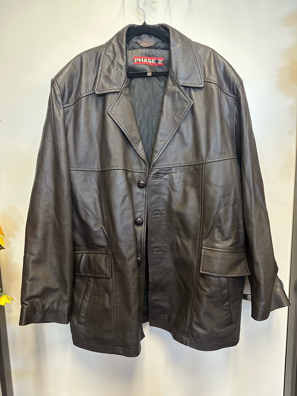 Vintage Phase 2 Men's Dark Brown Leather Trench Coat